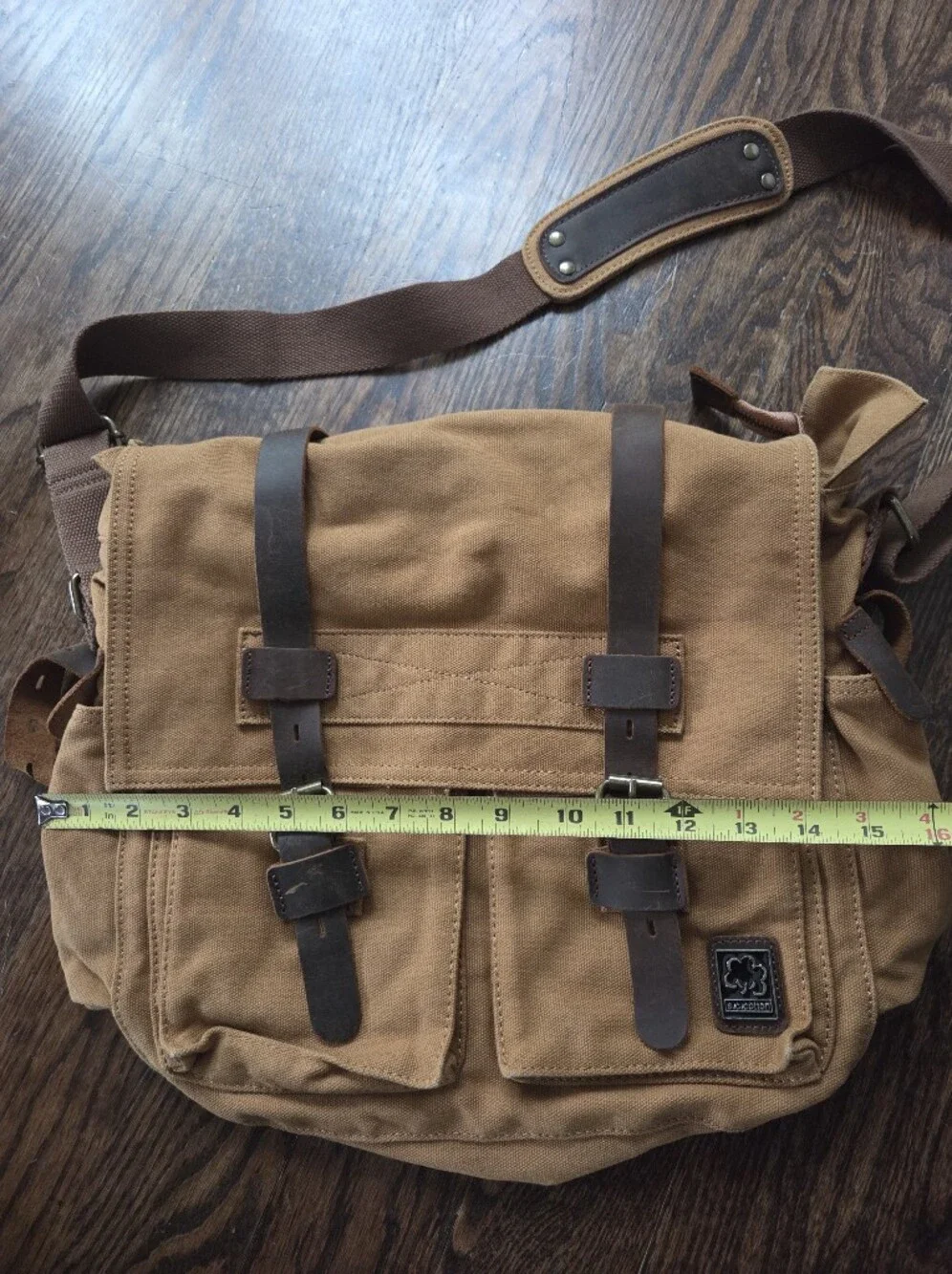S.C. Cotton Vintage Military Style Canvas & Leather Messenger Bag Khaki